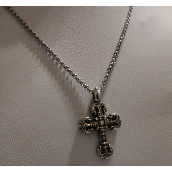 Gothic Filigree Cross Pendant Necklace Steel Punk Biker Plus Pouch New Goth - Picture 3 of 5